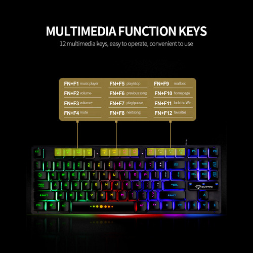 Teclado Ergonómico Para Juegos Con Cable Usb Gk-10, 87 Tecla