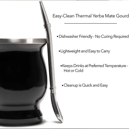 Abm&y Kit Yerba Mate Calabaza + Bombilla - Color Negro 8 Oz
