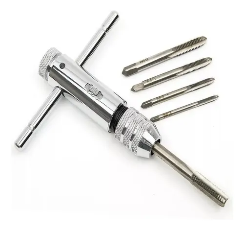 Llave De Trinquete Ajustable Con Mango En T - Para M3 A M8 - Acero Cromado, Incluye Machos
