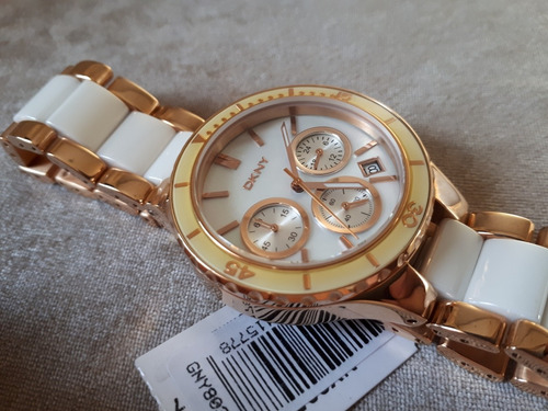 Relógio Original Donna Karan Dourado E Branco Em Cerâmica