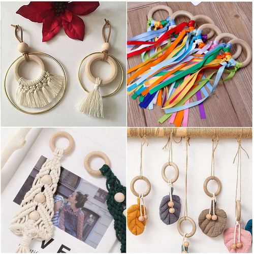 60 Anillos De Madera Natural De Macramé Sin Terminar De 60 M