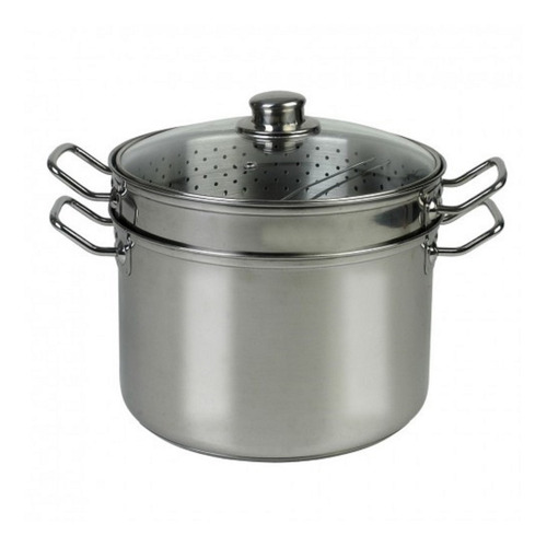 Olla Acero Inox. Triple Fondo 8lts Con Colapasta Y Vaporiera