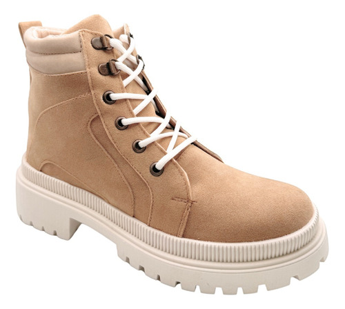 Botas Para Mujer Casual Color Camel Cafe Plataforma Agujetas