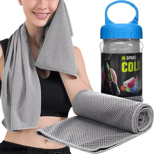 Toalha Microfibra MBFit Esportiva Gelada Academia Cinza 29x88cm