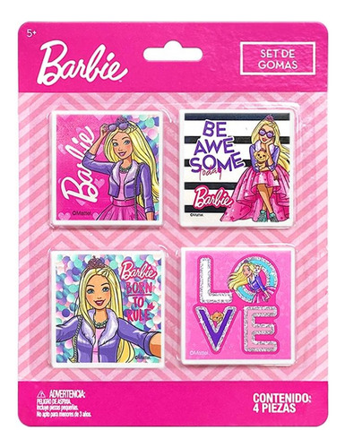 Set 4 Gomas De Borrar Barbie La Pelicula