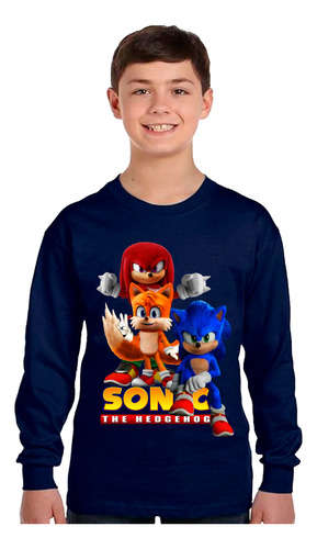 Remeras Camisetas Algodón Manga Larga  Sonic Shadow 