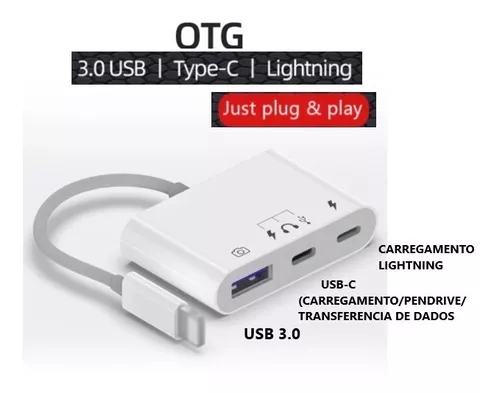 Adaptador Otg Usb Lightning Tipo-c Fone Carregador P/ iPhone