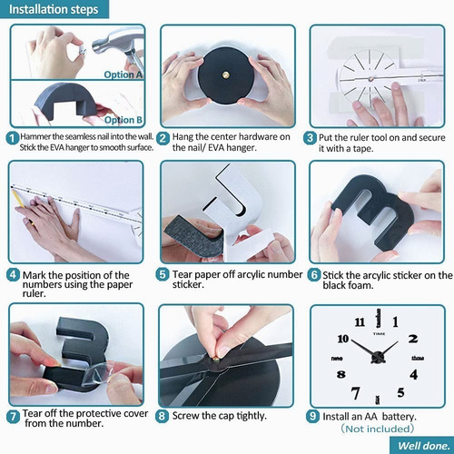 Imagen 8 de 9 de Reloj De Pared Con Diseño 3d Moderno Grande Negro Numero47''