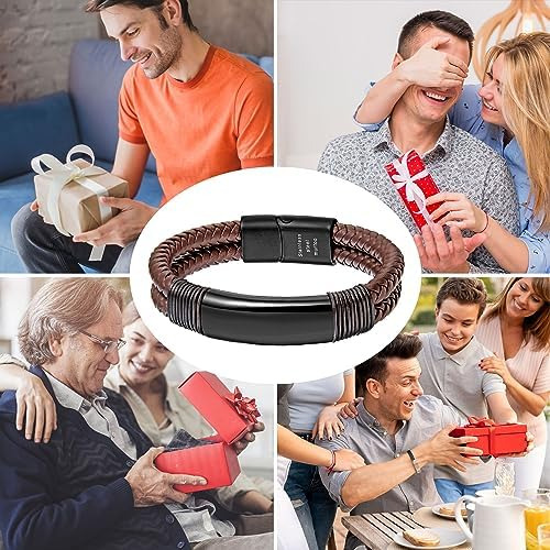 Murtoo Pulsera Para Hombre De Cuero Y Acero, Pulseras Trenza