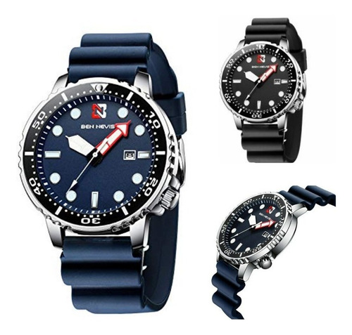 Relogio Preto Masculino Aqualand Original Borracha Ben Nevis