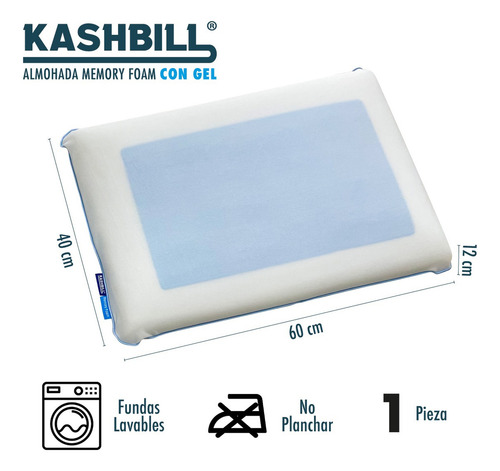 Almohada Kashbill Memory Foam Con Gel, Hipoalergénica 60x40