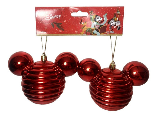 02 Bolas Enfeite Árvore De Natal Mickey Vermelho Disney