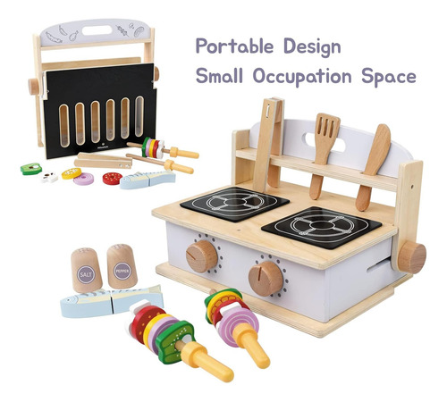 Mini Juguete De Cocina Y Parrilla Portátil Plegable De Mader