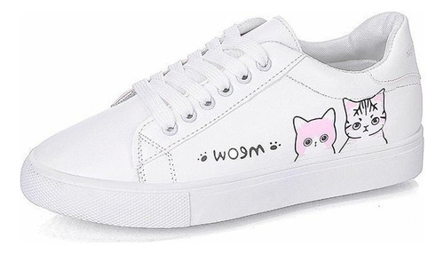 Hermosos Zapatos Blancos Con Estampado De Gatos