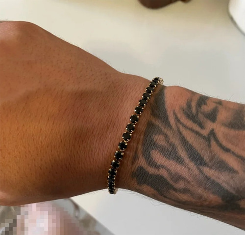 Pulseira Bracelete Luxo De Zircônia Cravejada Antialérgico Comprimento 17 Cm Cor Preto Diâmetro 5.6 Cm