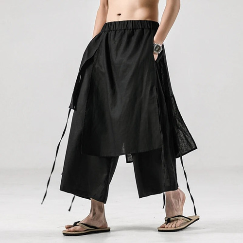 Pantalones De Lino Y Algodón Para Hombre, Faldas Irregulares