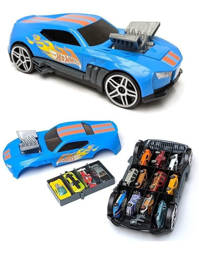 Hot Wheels - Coche De Carrera 2en1 Para 15 Autitos - Hwcc15 Color Azul