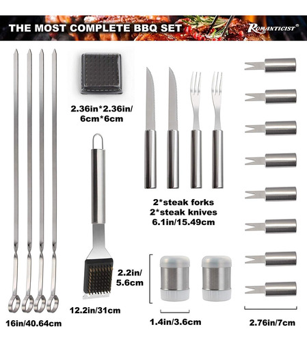 Kit De 28 Accesorios P/ Barbacoa Romanticist, Plateado