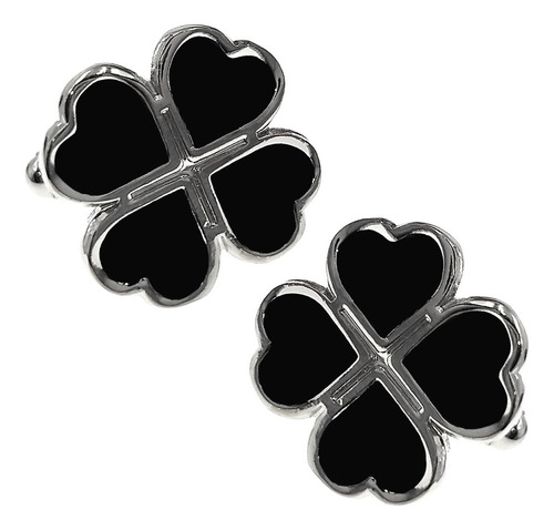 Mancuernillas Thot Ra Trebol De Cuatro Hojas Suerte E-660 Color Plateado Con Negro
