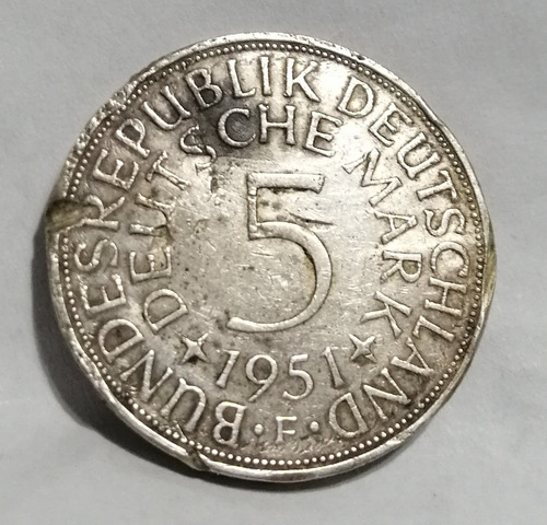 Moneda De Alemania 5 Marcos De 1951 Plata
