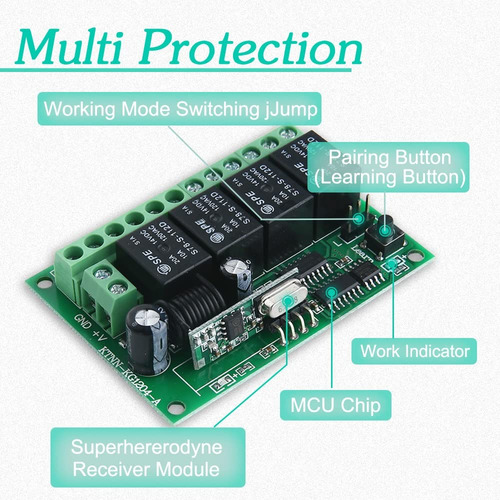 Módulo De Relé 12v 4 Gangs Remoto 433mhz Diy