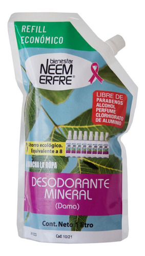 Desodorante Mineral Piedra Alumbre Natural 1 Litro Dama Fragancia Sin fragancia