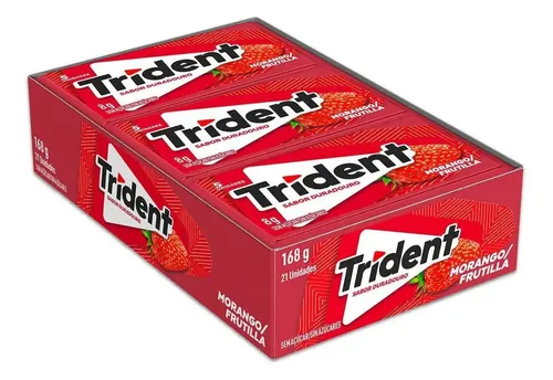 Chiclete Trident Morango Sem Açúcar - Caixa Com 21 Unid. De 8g