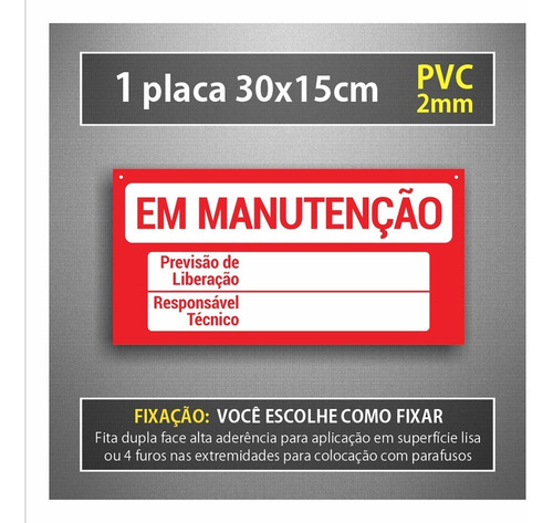 Placa Em Manutenção Equipamento - Com Cordel Para Pendurar