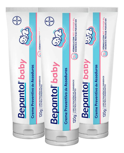 Kit com 3 Cremes Pomada de Assadura 120gr Cada - Bepantol