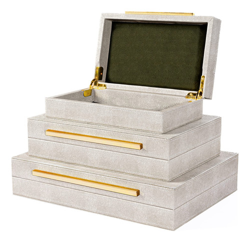 Caja Decorativa Piel Sintetica Shagreen Color Marfil