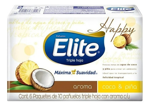 2 Pzas Pañuelos Desechables Elite Coco Piña 6 Paquetes Con 1