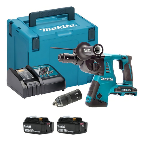 Martelete Combinado Rotativo Bat Dhr264 5ah 18v+18v Makita Cor Azul 127/220V