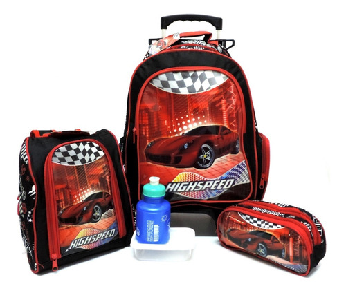 Kit Mochila Infantil Wheels High Speed Rodinhas Tam G Carro