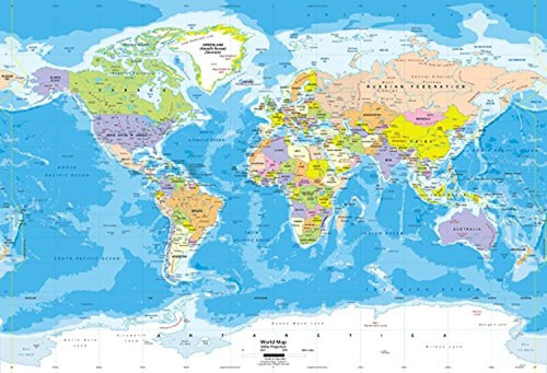Mural mapa Del Mundo Azul Océano Mapa Político