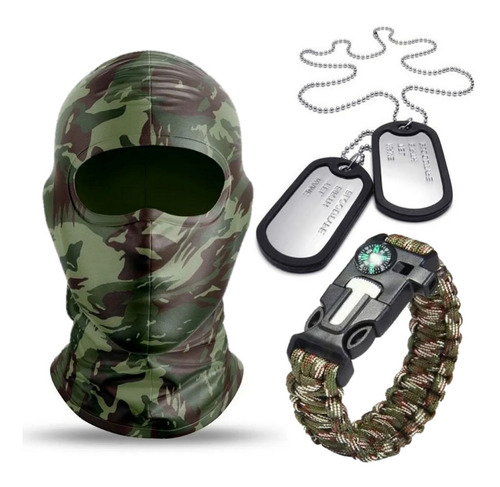 Pulseira Paracord Militar +balaclava Camuflada +colar Dogtag