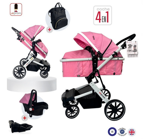 Coche De Bebé 3 En 1 Ukpram Color Rosado