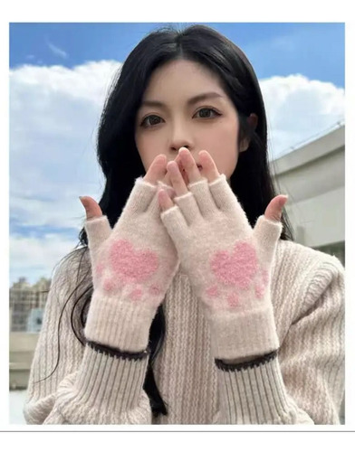 Guantes Medio Dedo Cortos Unisex Hombre Mujer Frio Invierno Negro