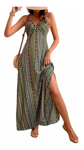 Vestido Largo Con Tirantes Etnic Espalda Cruzada