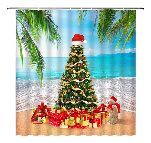 Asveas Árbol De Navidad Tropical Cortina De Ducha Verano Pla