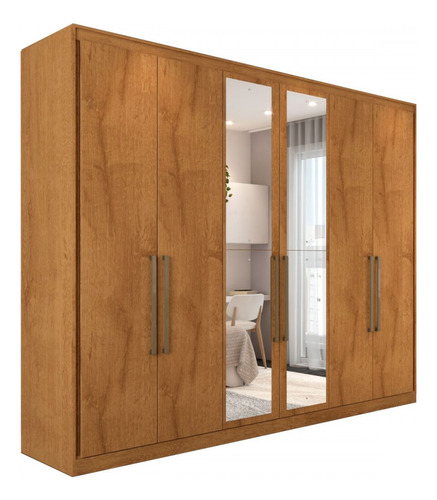 Guarda-roupa Casal Guarujá 6 Portas 6 Gavetas Com Espelho Cor Marrom