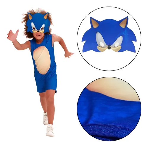Fantasia Infantil Sonic Azul Básica Curta Com Máscara