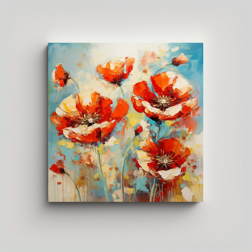 20x20cm Pintura De Amapolas En Estilo Estilo Óleo Detallado