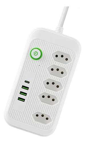 Extensão 5 Tomadas E 3 Usb 1 Pd Led Bivolt Power 110v/220v Branco 127/220v