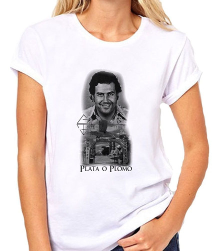 Remera De Mujer Pablo Escobar Dibujo Plata O Plomo