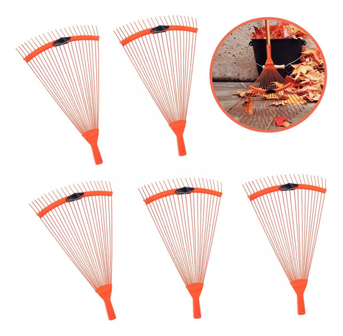 Kit 5 Vassoura Rastelo Regulável 22 Dentes Tramontina Em Aço Cor Laranja