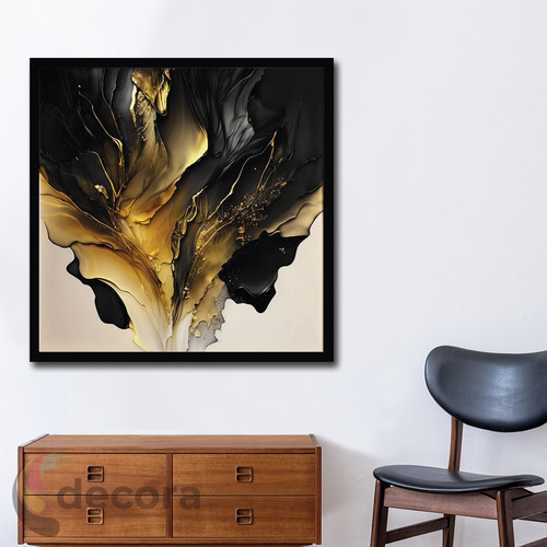 Cuadro Abstracto Dorado Negro Elegante Sala Canvas A7 90x90