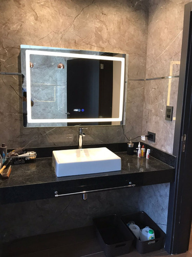 Imagen 6 de 10 de Espejo Baño 100x70 Luz Led Desempañador Temp Y Hora