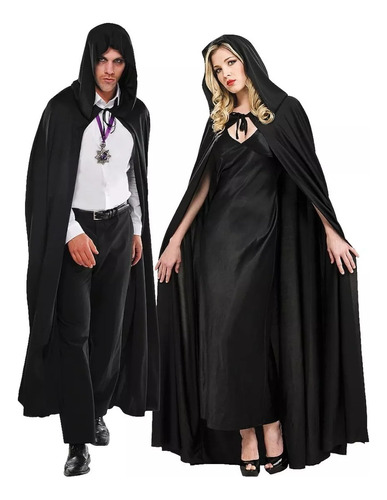 Capa Disfraz Negra Con Capucha 130cm Halloween