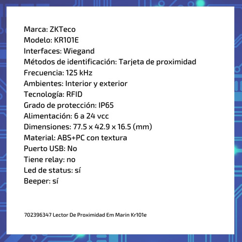 Imagen 2 de 10 de Lector De Proximidad Em Marin Kr101e