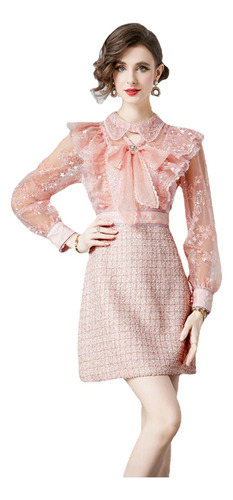 Vestido De Fiesta De Tweed Bordado De Flores De Lujo Con Enc